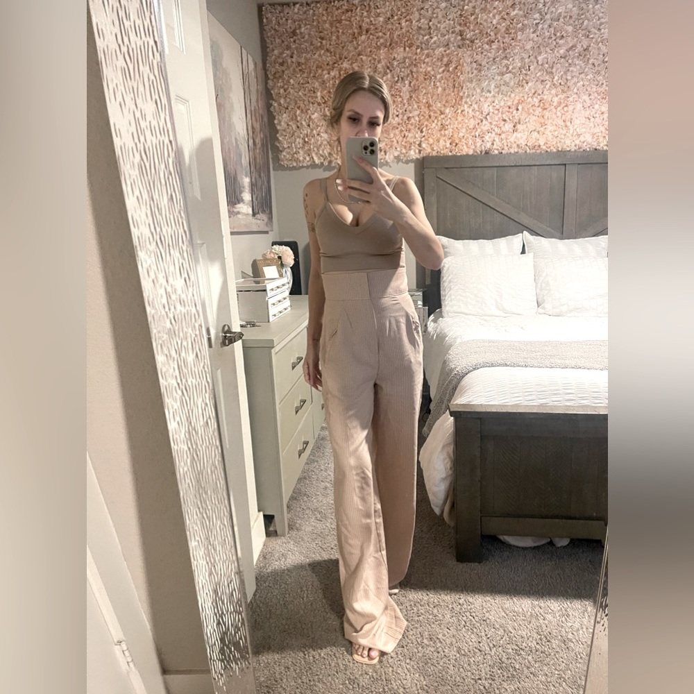 Pink pine stripe dress pants/overalls